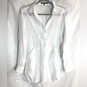 Love Stitch Linen Button Up Blouse Pocket Raised Seams Sustainable Eco Friendly